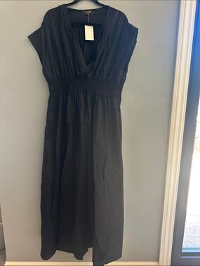 Black V-Neck Midi Dress